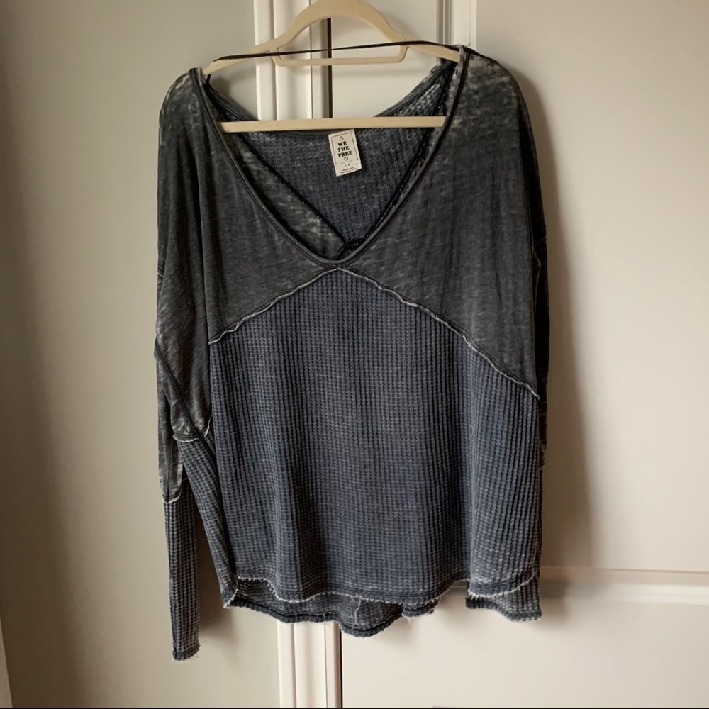 Charcoal Free People waffle knit long sleeve top